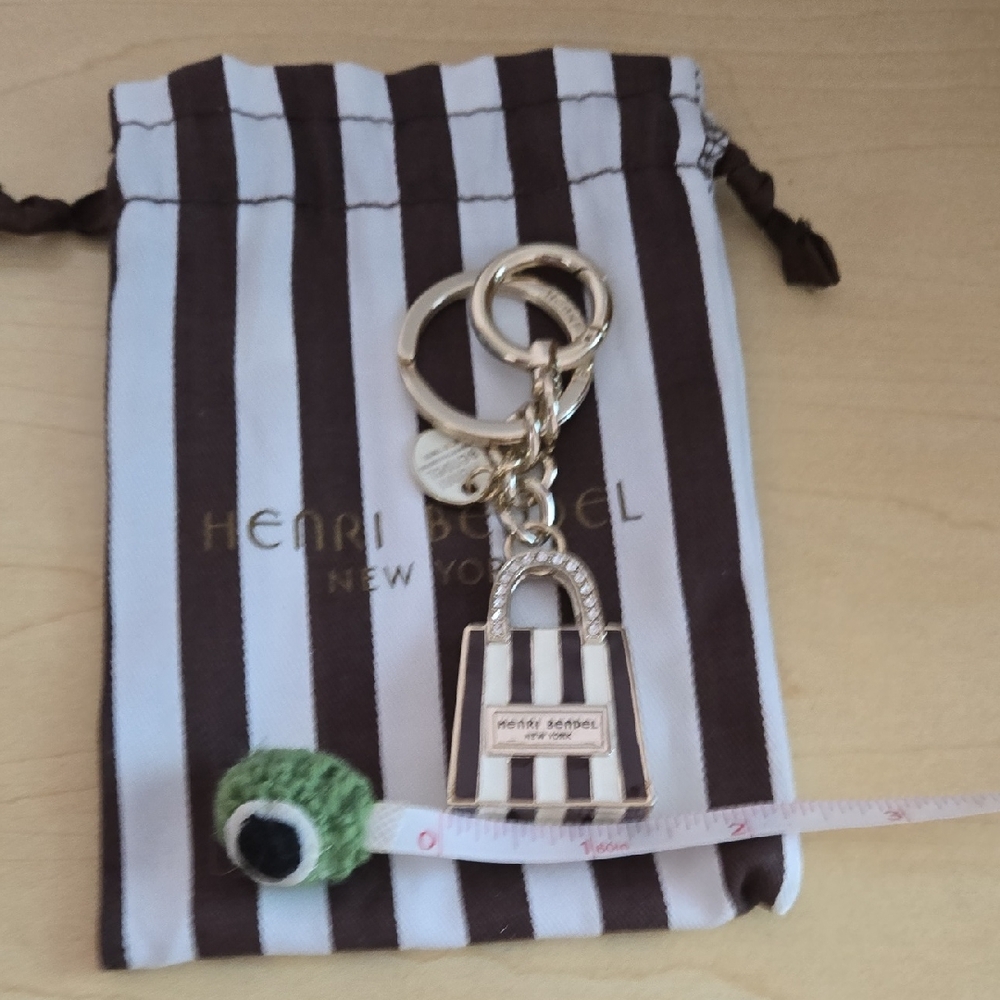 NWOT Henri Bendel Brown and White Striped Bag Charm Keychain